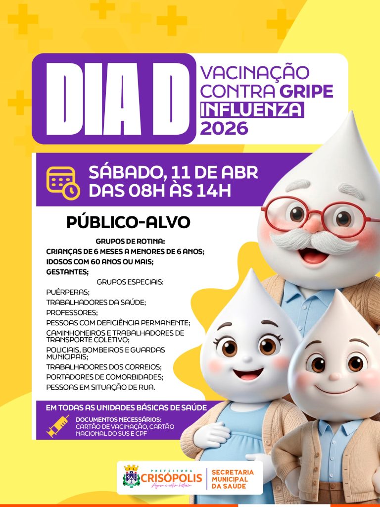 DIA D, VACINAÇÃO CONTRA GRIPE INFLUENZA 2026, PARA GRUPOS MAIS VULNERAVÉIS!
